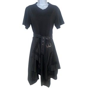 3.1 Phillip Lim Black Cotton Handkerchief Hem Short Sleeve Dress Size 6